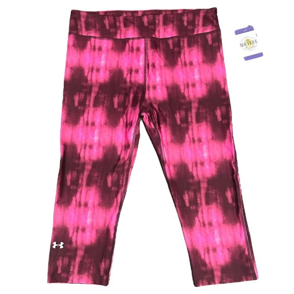 NWT Under Armour Womens L HeatGear Leggings Compression Capri Pink Tie Dye - Picture 1 of 16